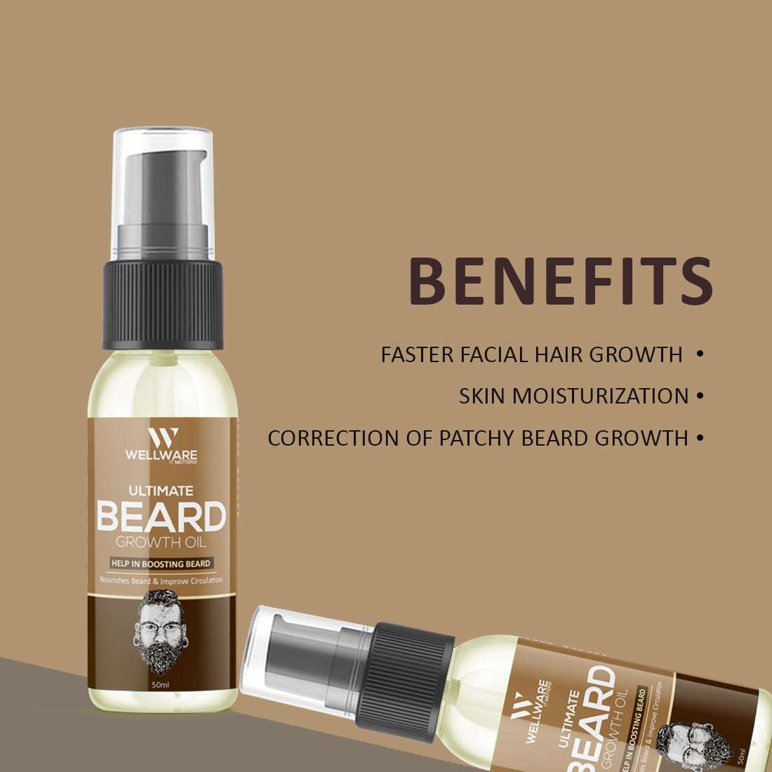 WELLWARE Beard 100% Ultimate Natural Beard Growth OilFor Stimulating fast Beard Growth Hair Oil