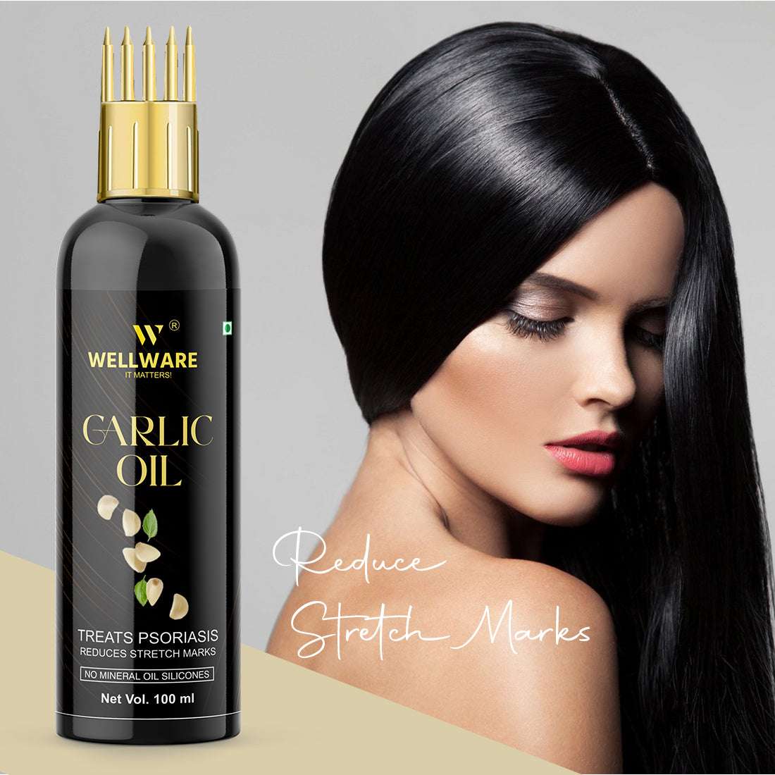 WELLWARE 100 % Pure Garlic Hair Oil - WITH COMB APPLICATOR - Cold Pressed - Hair Regrowth Hair Oil