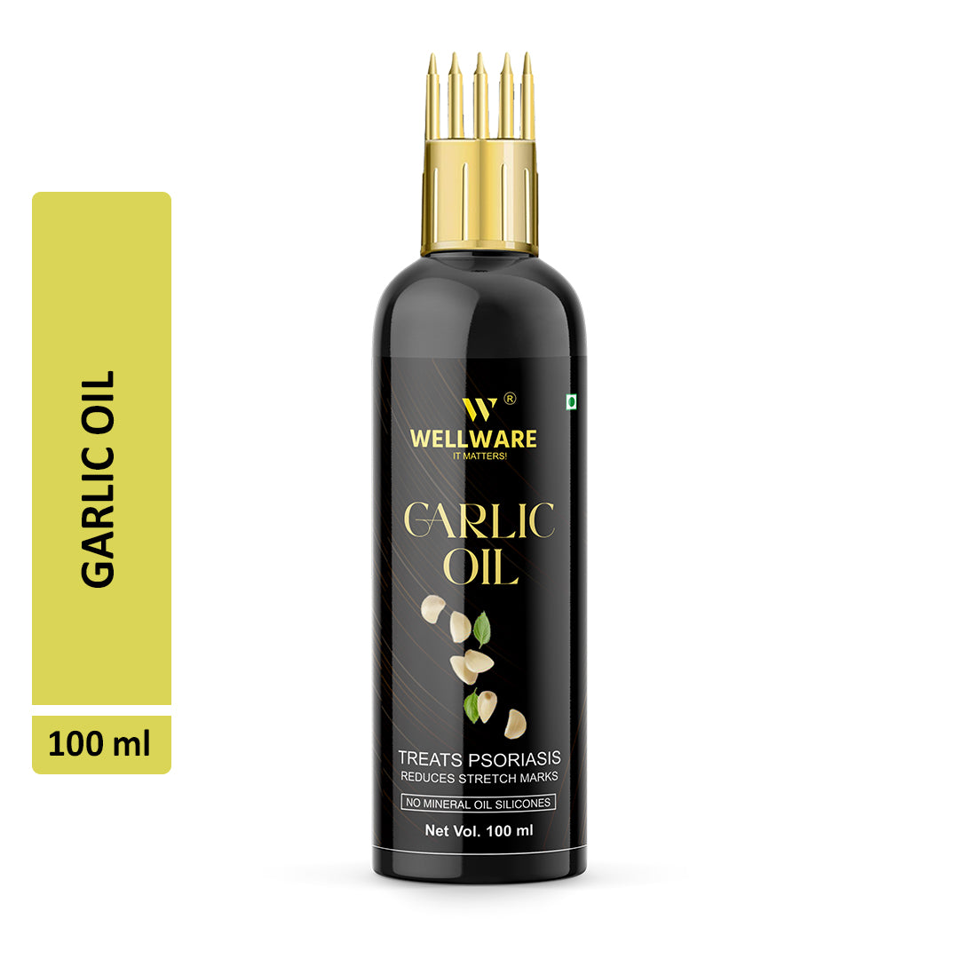 WELLWARE 100 % Pure Garlic Hair Oil - WITH COMB APPLICATOR - Cold Pressed - Hair Regrowth Hair Oil