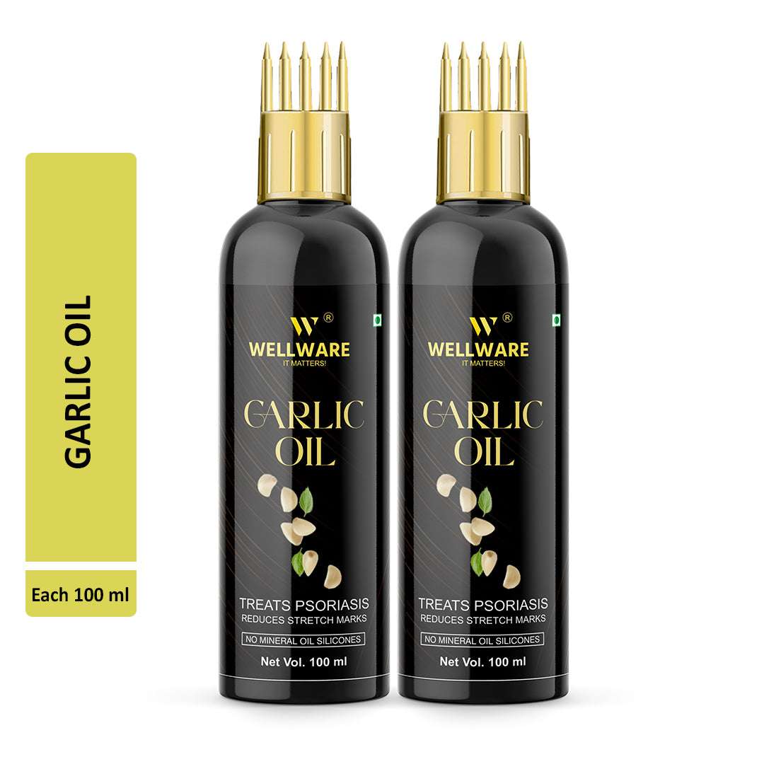 WELLWARE 100 % Pure Garlic Hair Oil - WITH COMB APPLICATOR - Cold Pressed - Hair Regrowth Hair Oil