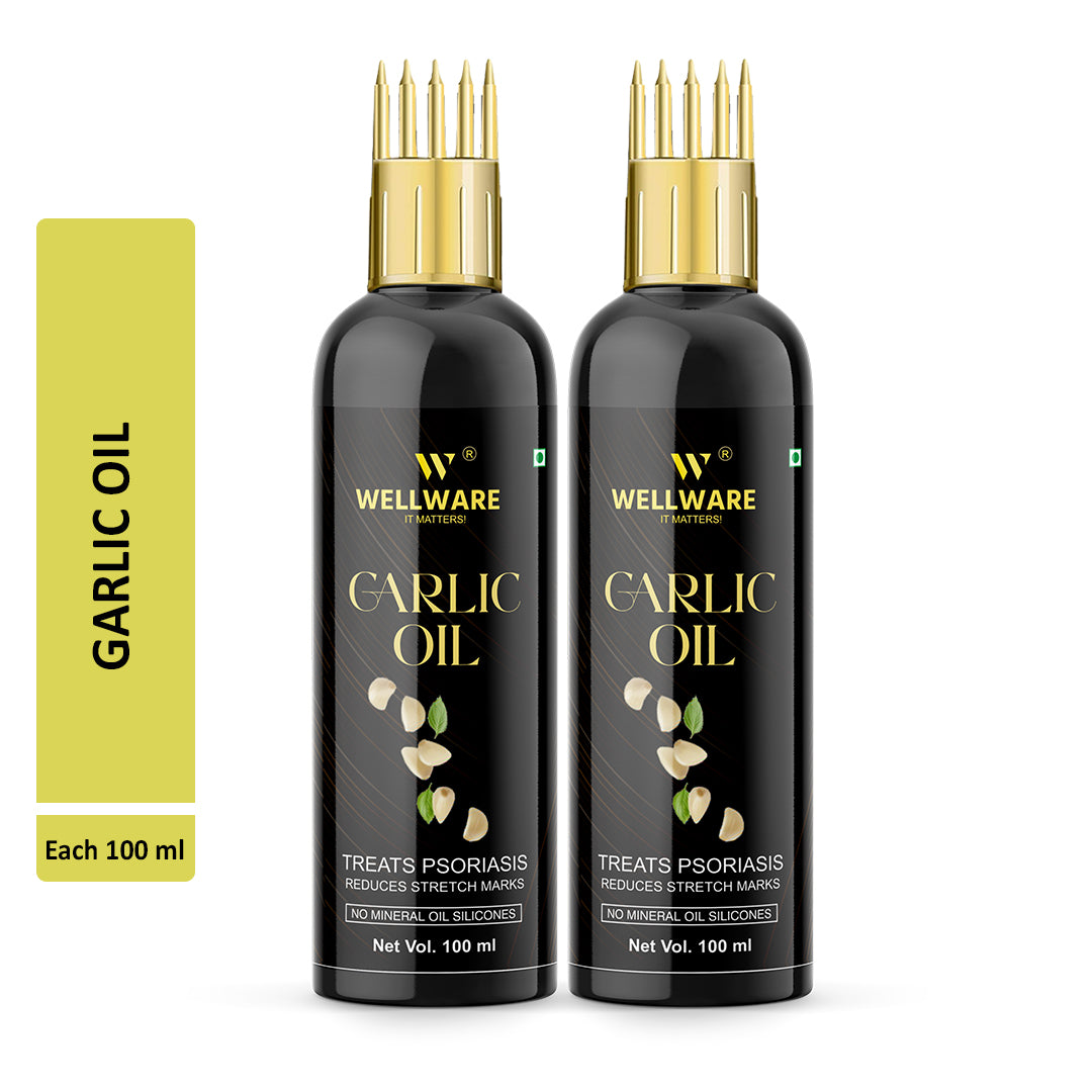 WELLWARE 100 % Pure Garlic Hair Oil - WITH COMB APPLICATOR - Cold Pressed - Hair Regrowth Hair Oil