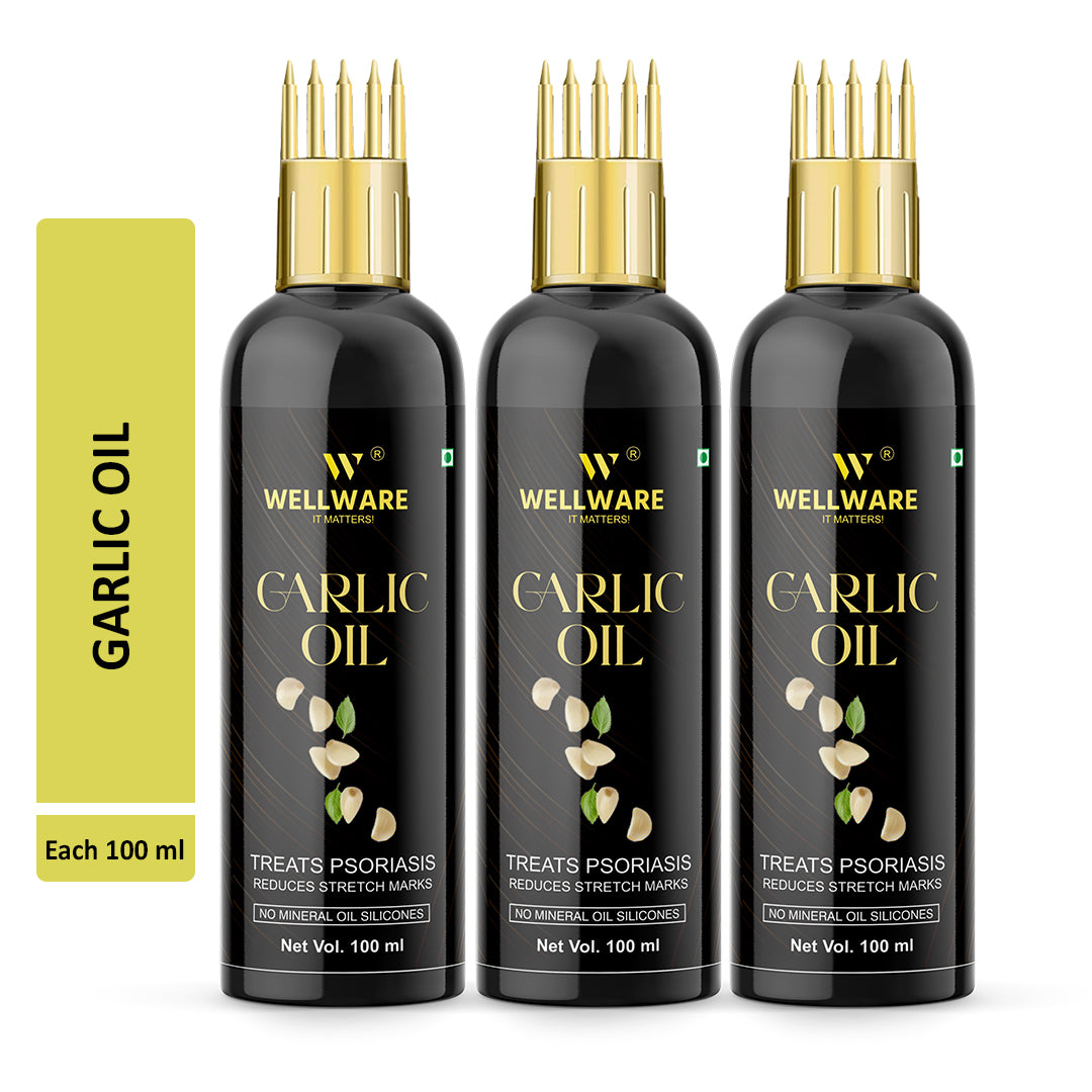 WELLWARE 100 % Pure Garlic Hair Oil - WITH COMB APPLICATOR - Cold Pressed - Hair Regrowth Hair Oil