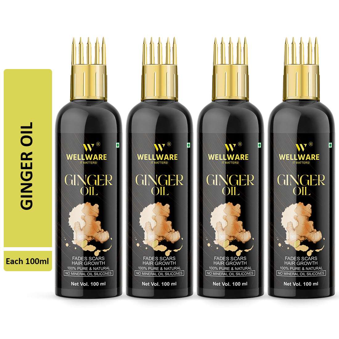 WELLWARE 100 % Pure Ginger Hair Oil - WITH COMB APPLICATOR - Cold Pressed - Hair Regrowth Hair Oil (100 ml)