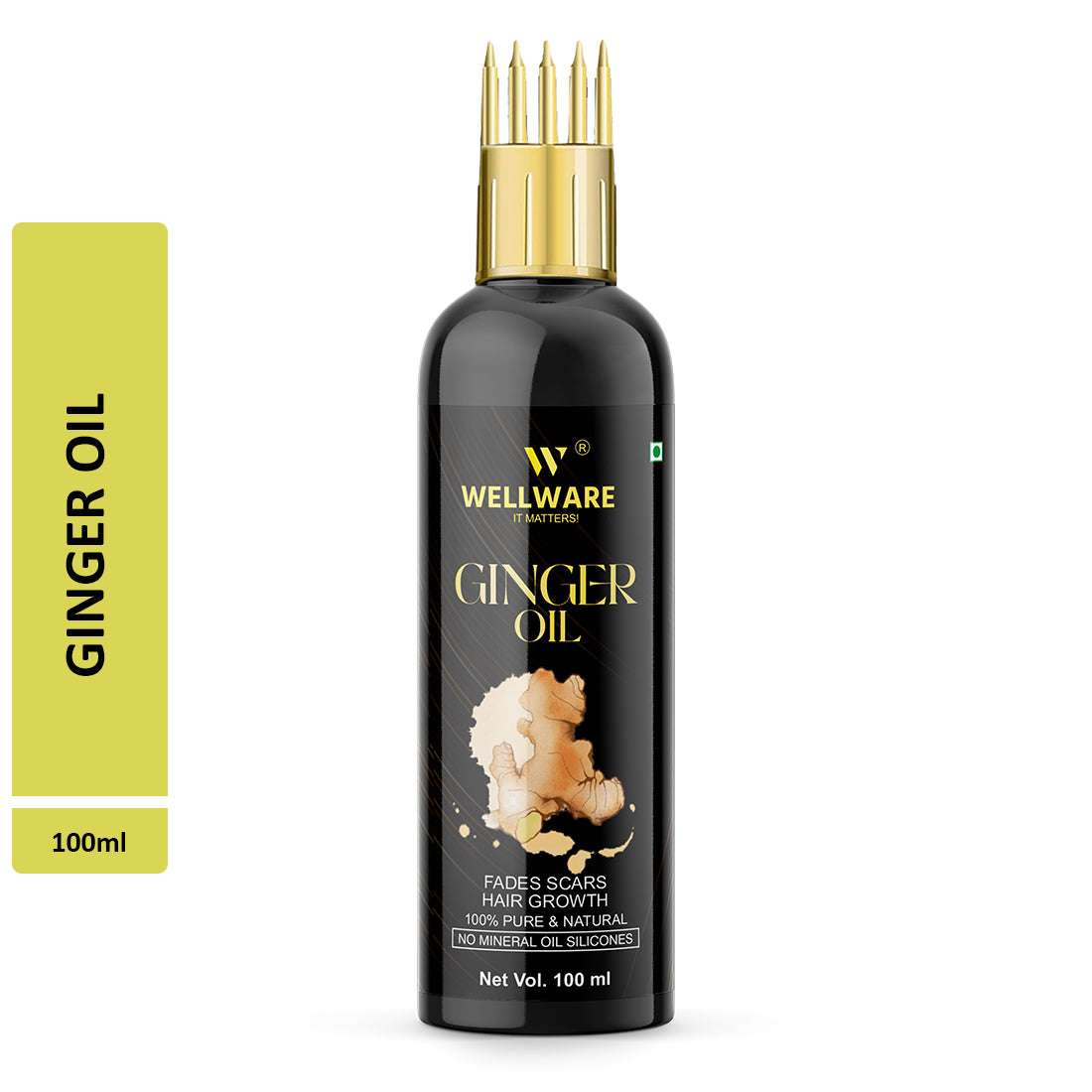 WELLWARE 100 % Pure Ginger Hair Oil - WITH COMB APPLICATOR - Cold Pressed - Hair Regrowth Hair Oil (100 ml)