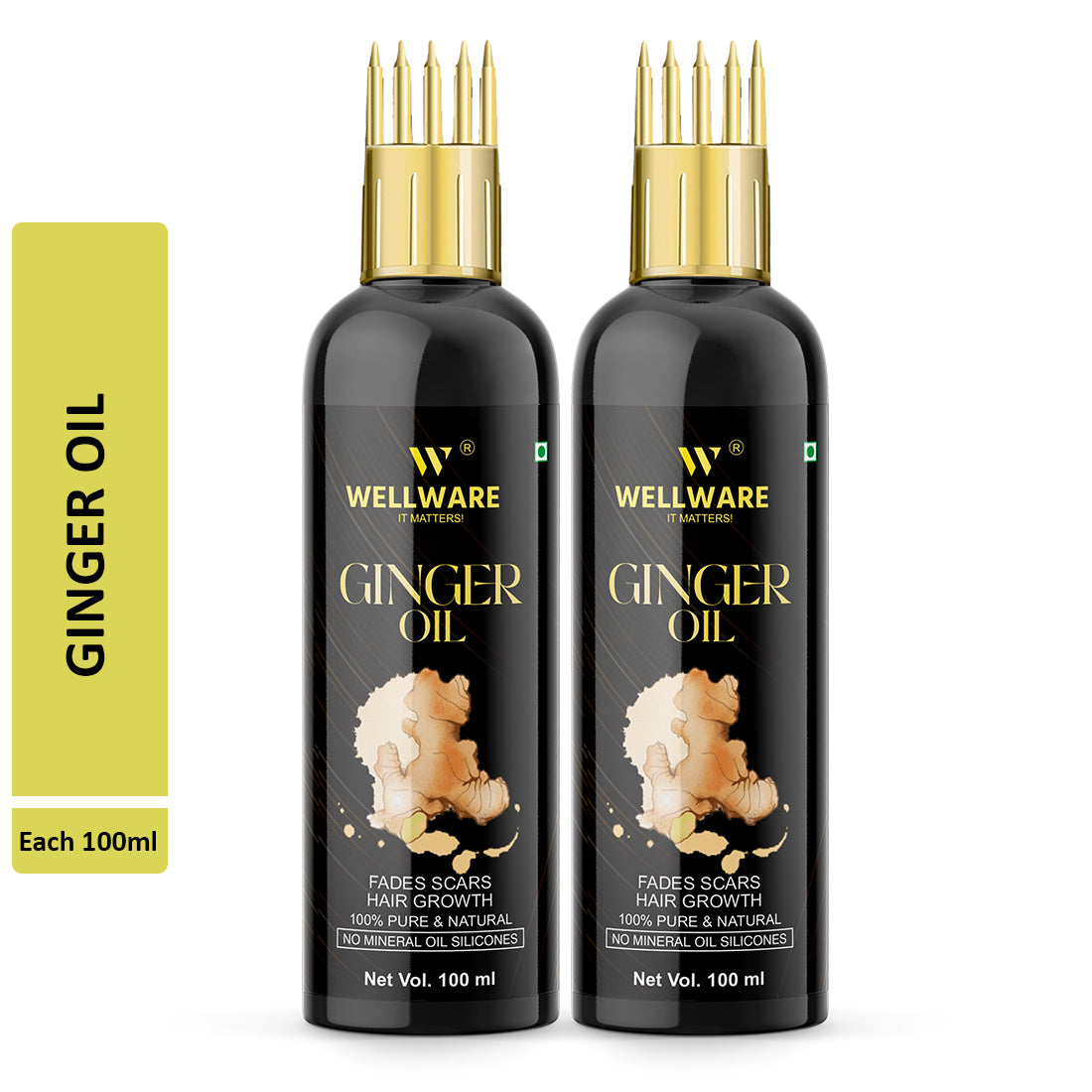 WELLWARE 100 % Pure Ginger Hair Oil - WITH COMB APPLICATOR - Cold Pressed - Hair Regrowth Hair Oil (100 ml)