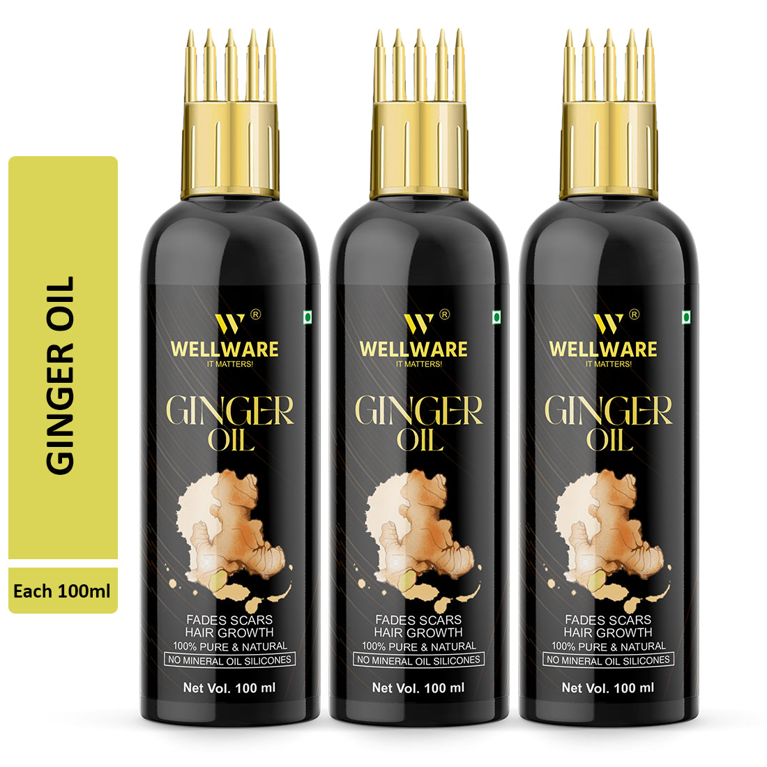 WELLWARE 100 % Pure Ginger Hair Oil - WITH COMB APPLICATOR - Cold Pressed - Hair Regrowth Hair Oil (100 ml)