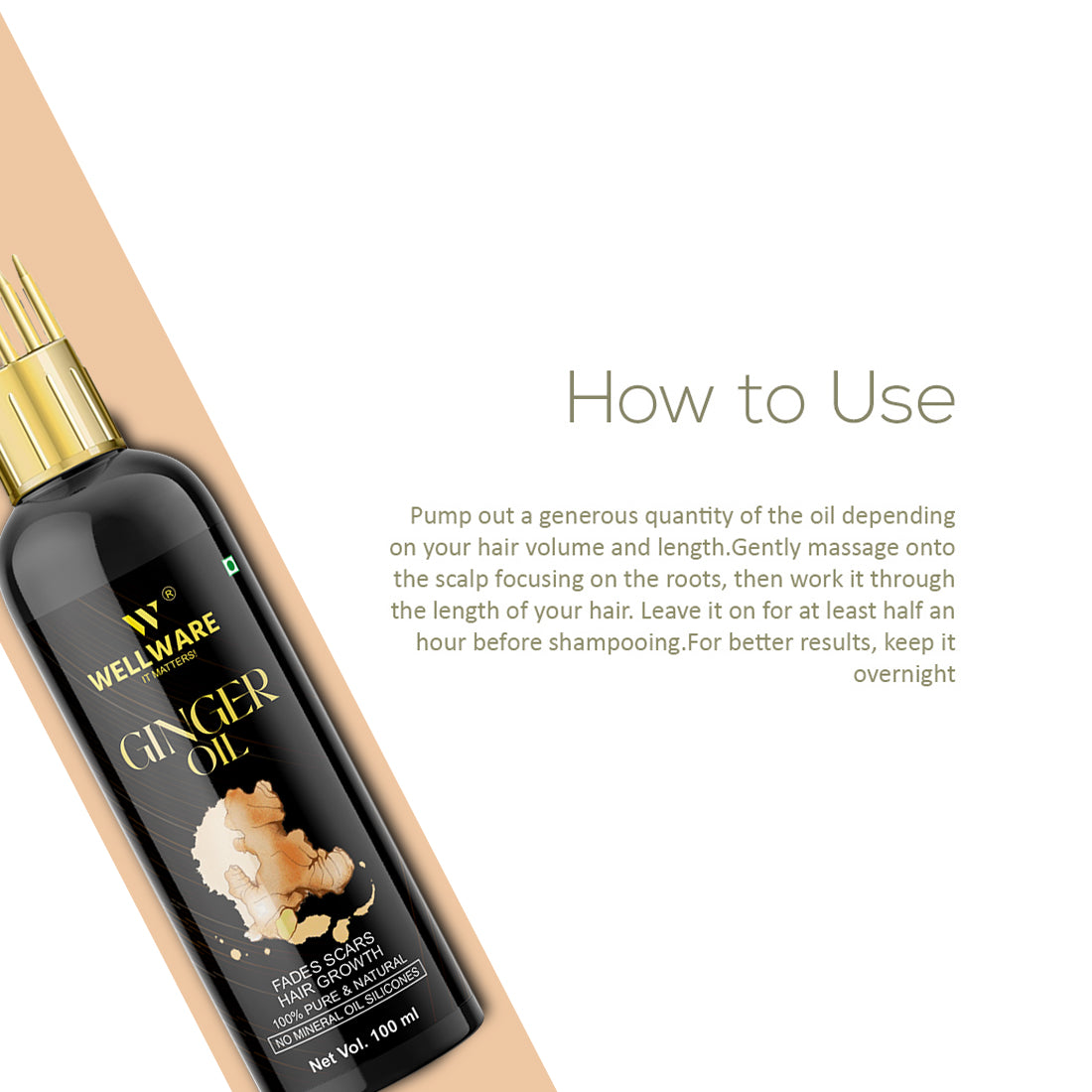 WELLWARE 100 % Pure Ginger Hair Oil - WITH COMB APPLICATOR - Cold Pressed - Hair Regrowth Hair Oil (100 ml)