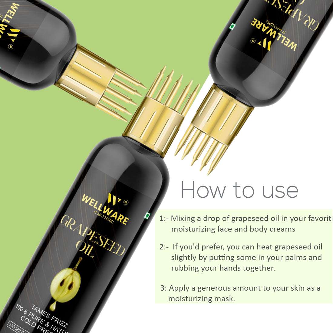 WELLWARE Grapeseed Oil (Cold Pressed) For Skin and Hair | Natural and 100% Pure|(Organic) Hair Oil