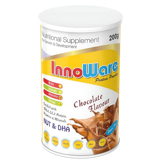 WellWare InnoWare Protien Powder with NUT,DHA & GLA Health Supplement And Nutritional Protein Mix For Adults-(Rich Chocolate Flavor, 200 Gms, Jar) with 25 Vital Nutrients to Support Strength, Immunity & Active Life