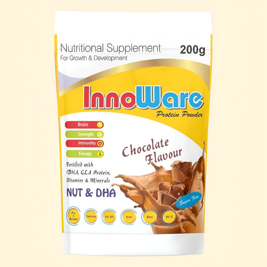 WellWare InnoWare Protien Powder with NUT,DHA & GLA Health Supplement And Nutritional Protein Mix For Adults-(Rich Chocolate Flavor, 200 Gms, Jar) with 25 Vital Nutrients to Support Strength, Immunity & Active Life