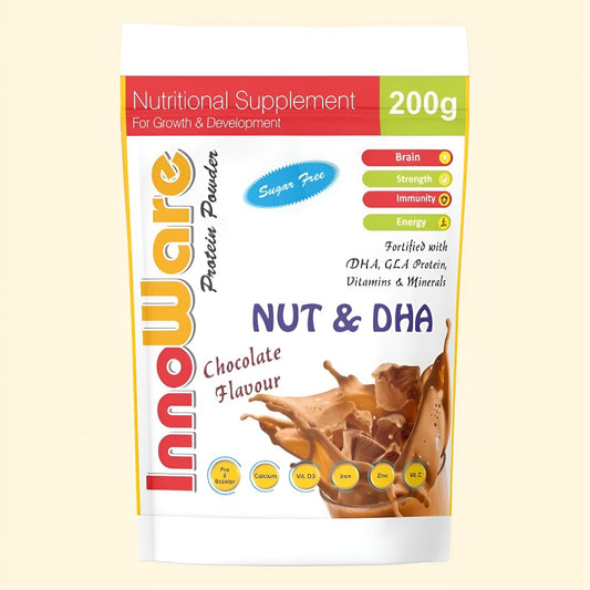 WellWare InnoWare Protien Powder with NUT,DHA & GLA New Health Supplement And Nutritional Protein Mix For Adults-(Rich Chocolate Flavor, 200 Gms, Jar) with 25 Vital Nutrients to Support Strength, Immunity & Active Life