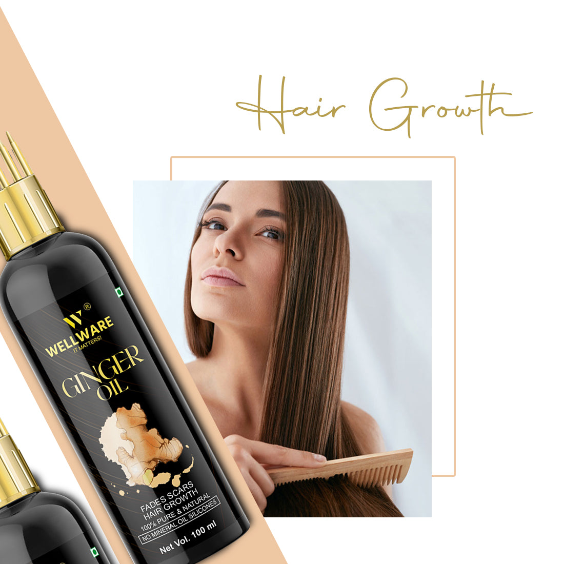 WELLWARE 100 % Pure Ginger Hair Oil - WITH COMB APPLICATOR - Cold Pressed - Hair Regrowth Hair Oil (100 ml)