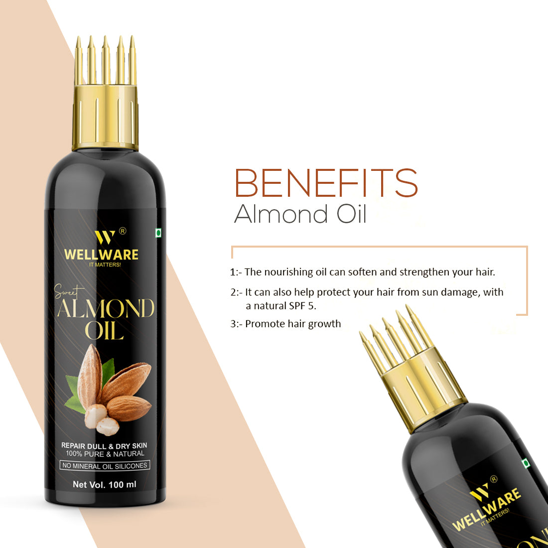 WELLWARE Cold Pressed - Sweet Almond Oil - For Skin & Hair Oil