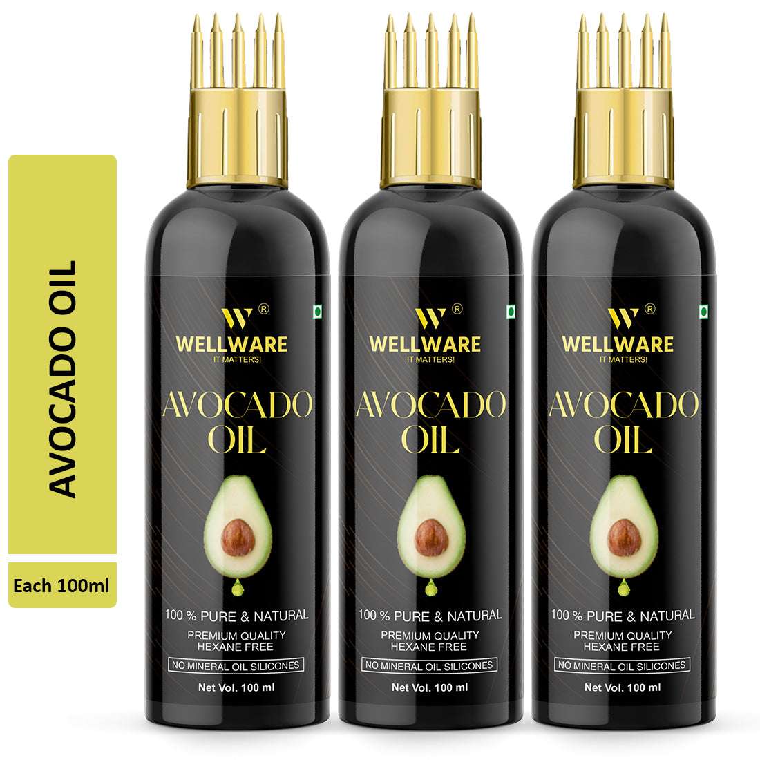 WELLWARE Cold Pressed Avocado Oil for Hair and Skin - WITH COMB APPLICATOR - Cold Pressed Hair Oil