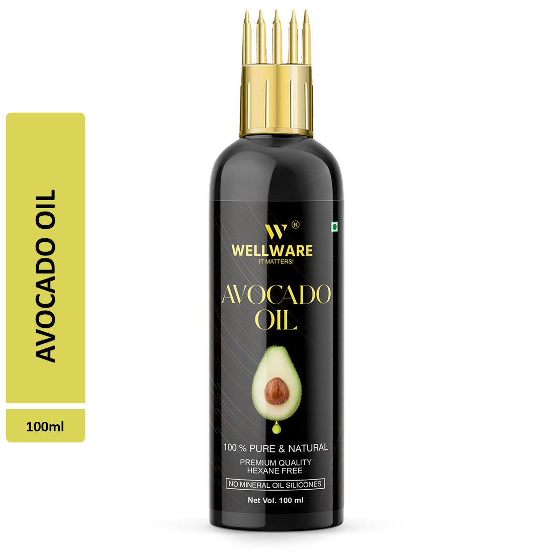 WELLWARE Cold Pressed Avocado Oil for Hair and Skin - WITH COMB APPLICATOR - Cold Pressed Hair Oil