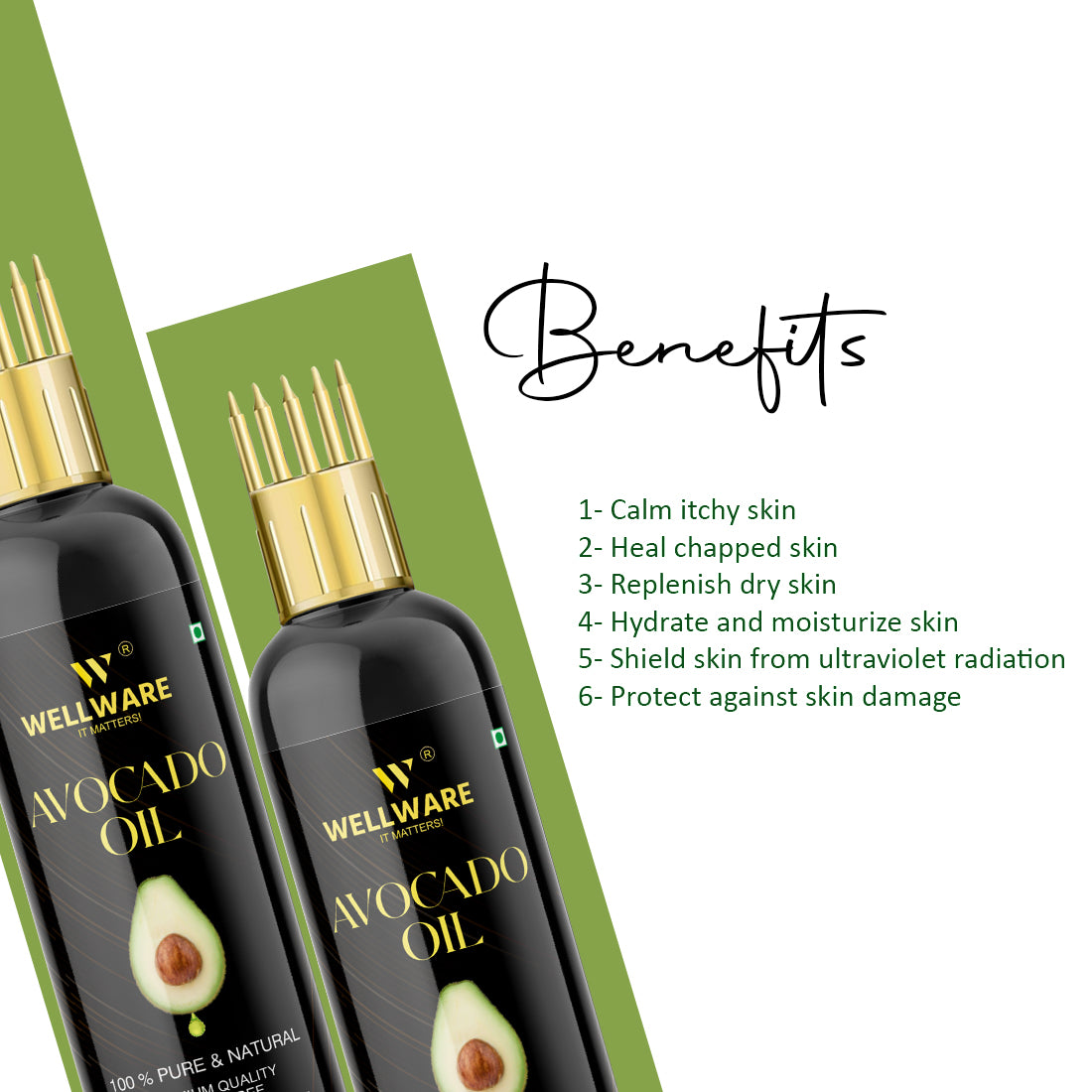 WELLWARE Cold Pressed Avocado Oil for Hair and Skin - WITH COMB APPLICATOR - Cold Pressed Hair Oil