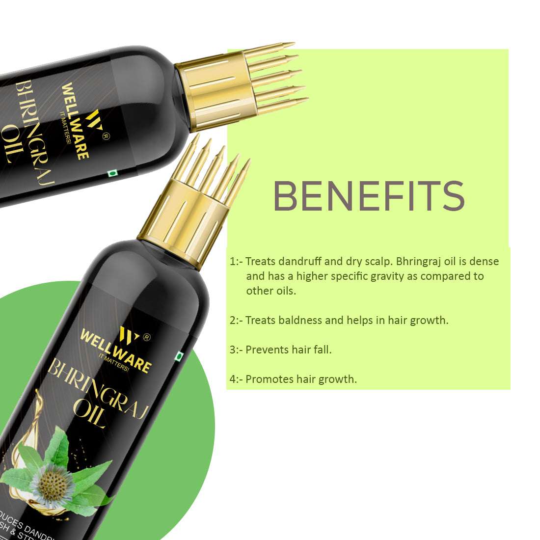 WELLWARE 100 % Pure Bhringraj New Hair Fall Control Oil With Applicator Hair Oil