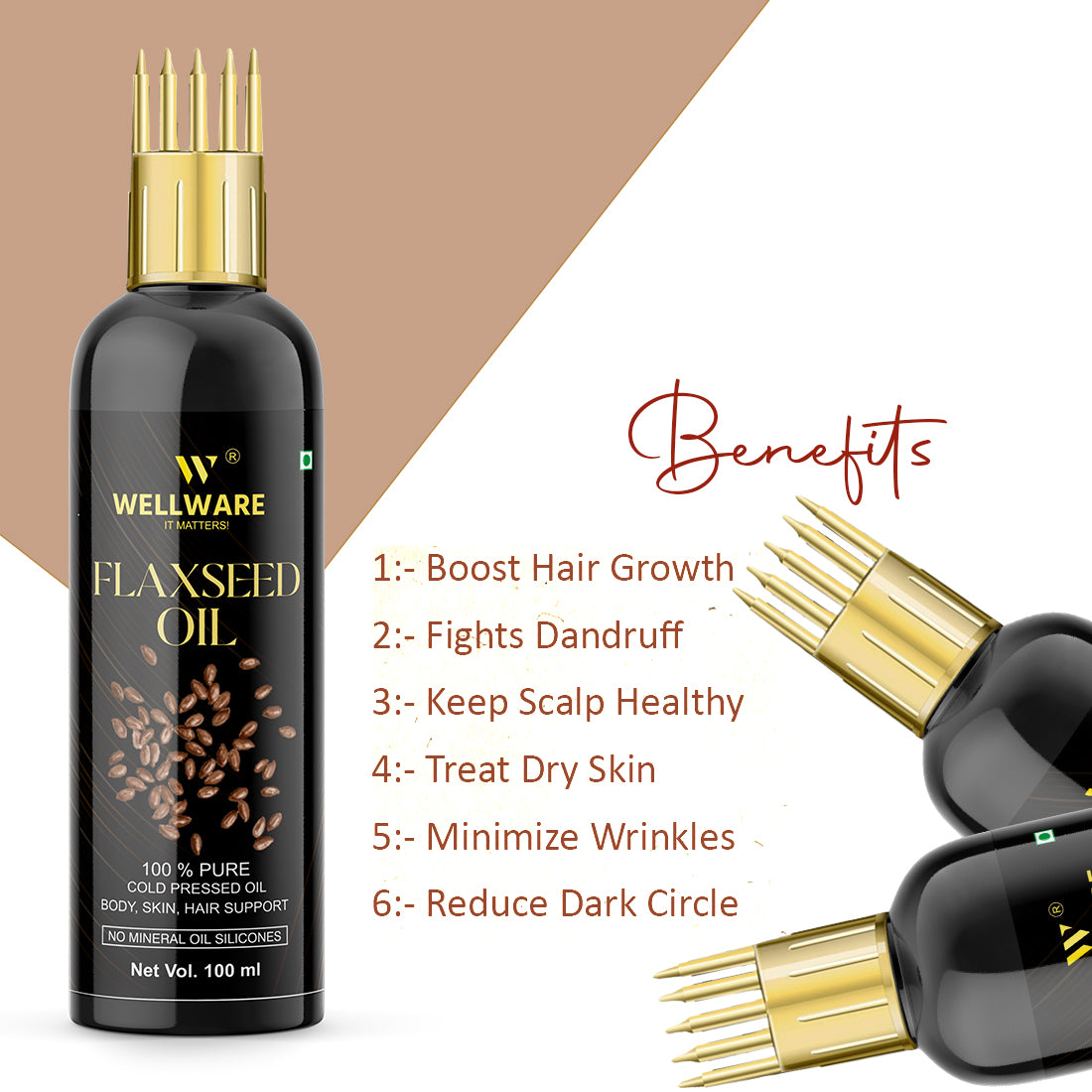 WELLWARE Flaxseed Oil (Cold Pressed) For Skin and Hair | Natural and 100% Pure |(Organic) Hair Oil