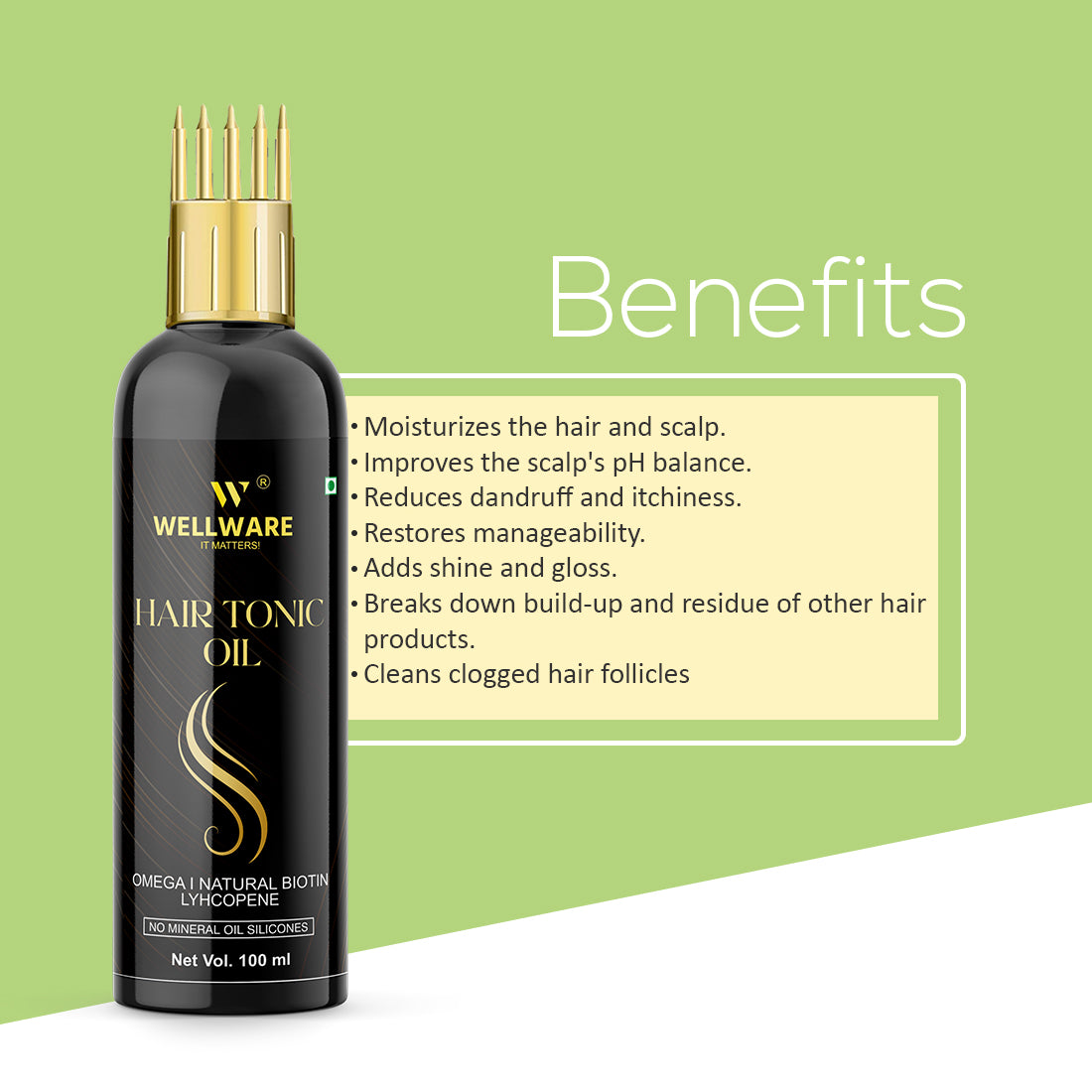 WELLWARE 100 % Pure Hair Tonic Oil - WITH COMB APPLICATOR - Cold Pressed - Hair Regrowth Hair Oil