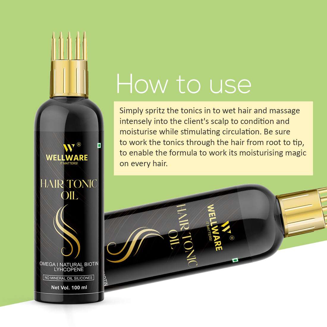 WELLWARE 100 % Pure Hair Tonic Oil - WITH COMB APPLICATOR - Cold Pressed - Hair Regrowth Hair Oil