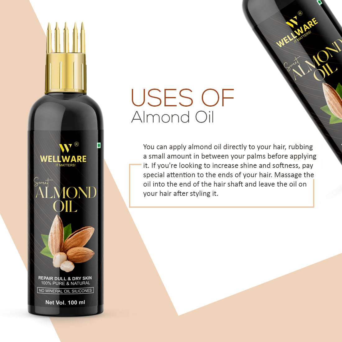 WELLWARE Cold Pressed - Sweet Almond Oil - For Skin & Hair Oil