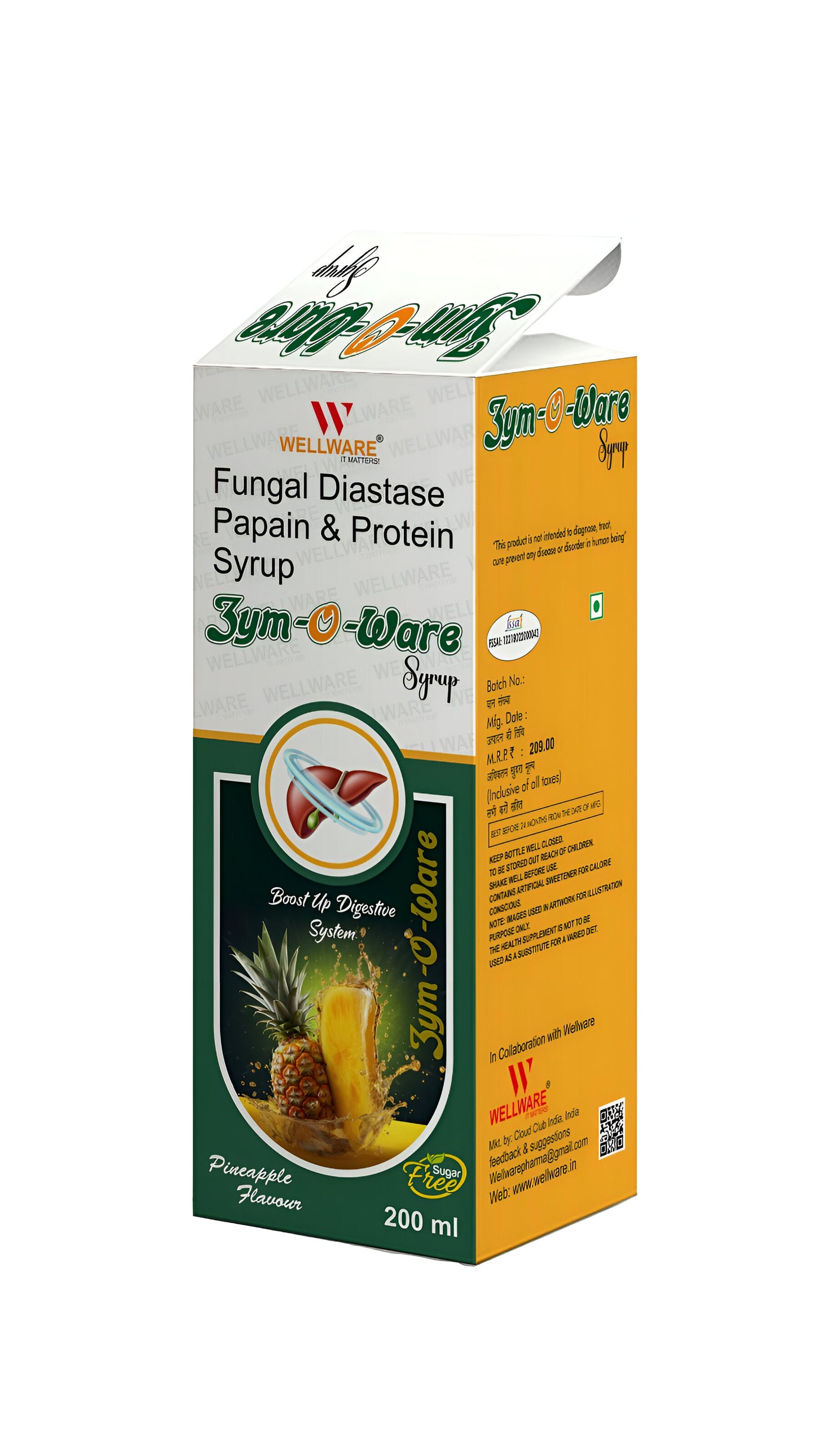 WELLWARE  - ZYMOWARE  Digestive Enzyme Syrup (Sugar Free) -200ML Pack Of 3 Syrup